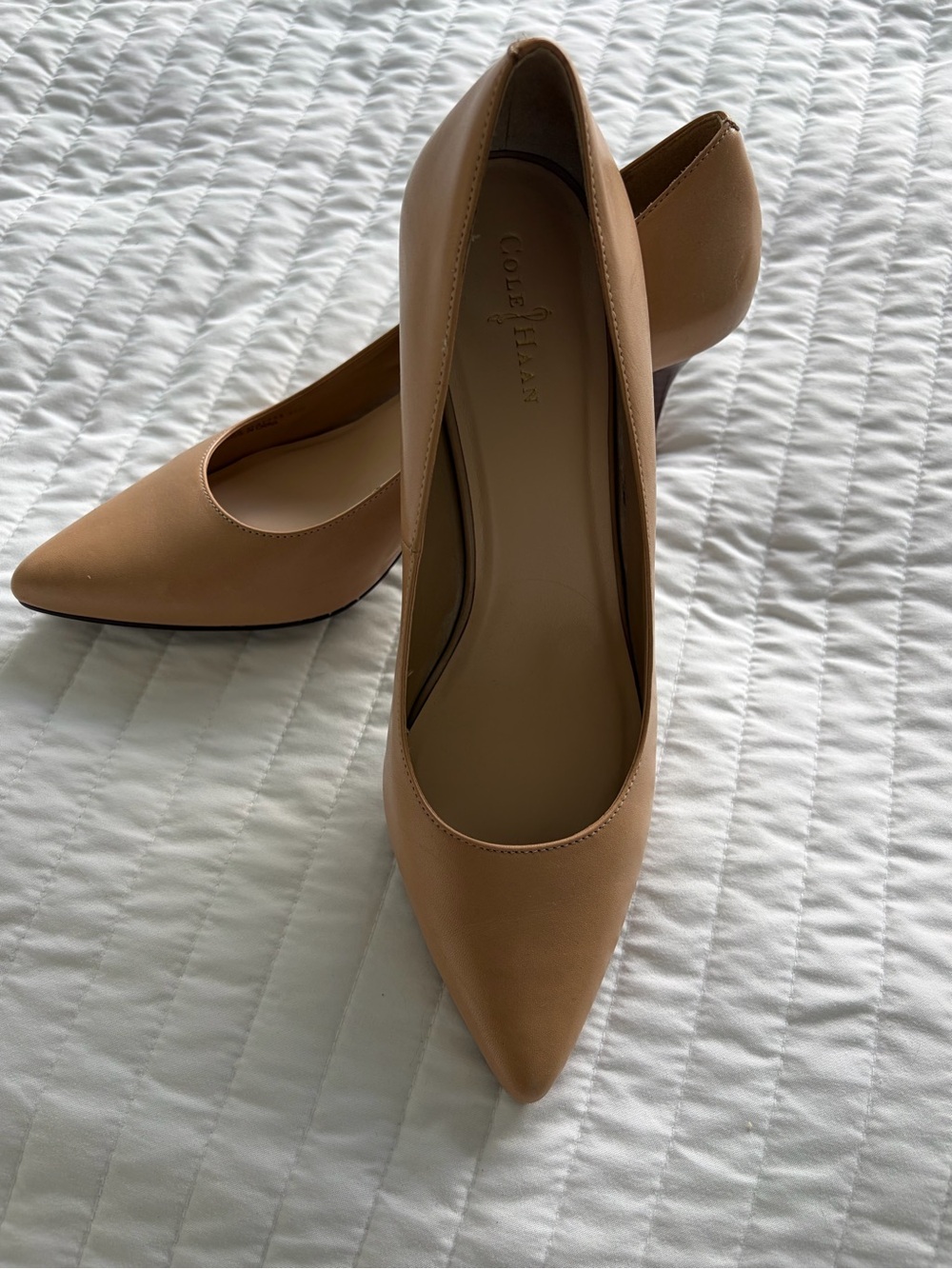 Cole Haan Nude/Tan Pointed-Toe Mid Heel Pumps